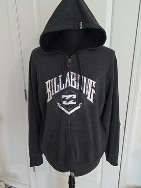 Billabong Y2K Era Men's Dark Charcoal Zip-Up Hoodie with White Logo